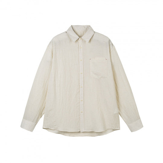 Unisex Leichtes Oversize-Hemd aus strukturierter Baumwoll-Leinen‑Mischung mit Brusttasche und abgerundetem Saum Shop Nory