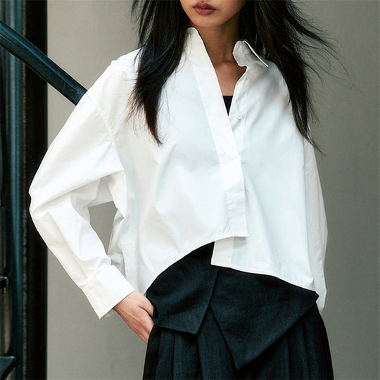 Damen Asymmetrische Cropped-Bluse aus Baumwoll-Popeline im Oversize-Schnitt Shop Nory