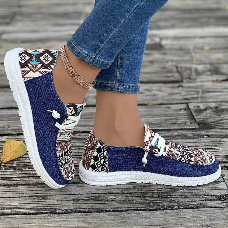 Damen Aztekische Slip-On Sneakers mit Strickoberteil und Mokassin-Naht Shop Nory