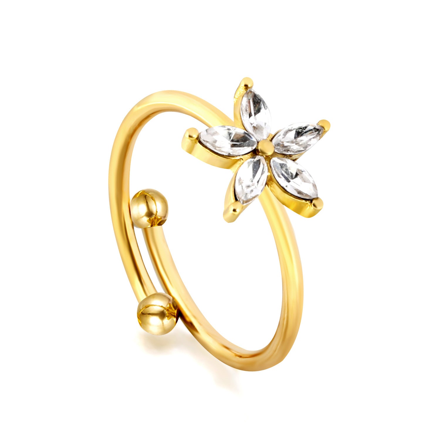 Damen Edelstahl Ring mit abnehmbarem, floralem Design und funkelnden Zirkonia Shop Nory