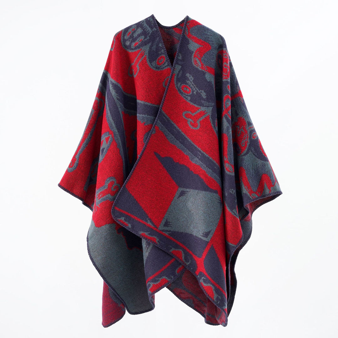 Damen Statement-Capeponcho aus jacquardgewebtem Wollmix mit Skull- und Knochenmuster Shop Nory