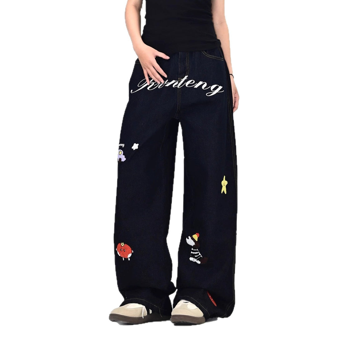 Damen Weitgeschnittene Kostümjeans mit buntem Stickdesign Shop Nory
