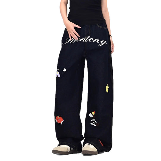 Damen Weitgeschnittene Kostümjeans mit buntem Stickdesign Shop Nory