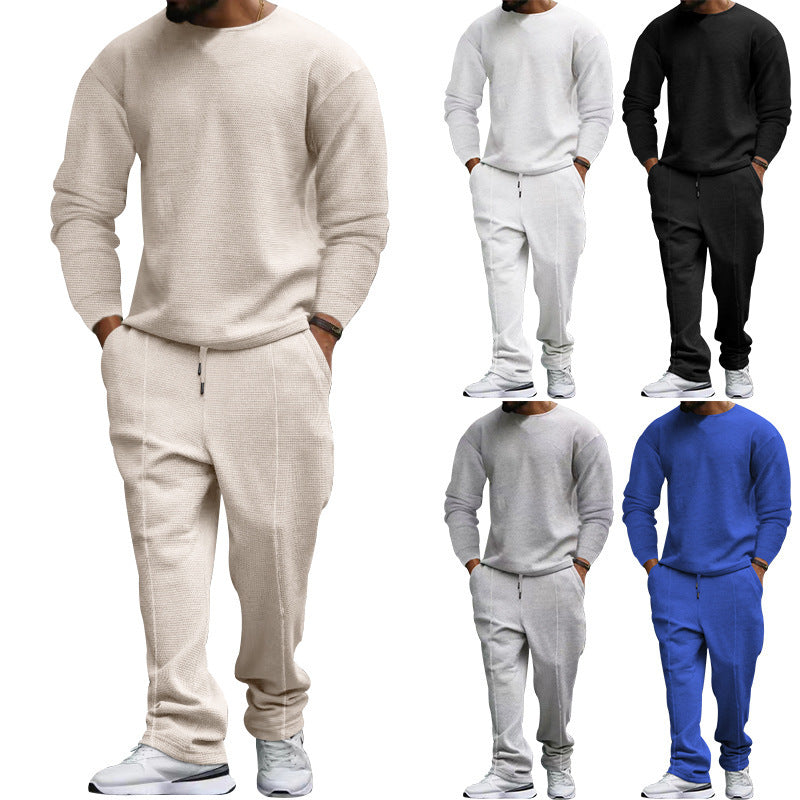 Herren nan strukturiertes Lounge-Set mit Rundhals-Pullover und schmal zulaufender Naht-Jogginghose Shop Nory