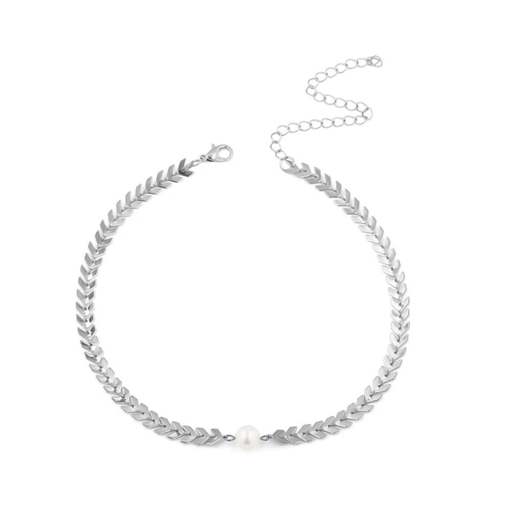 Damen elegante Halskette mit Blätterdesign und Perle Shop Nory