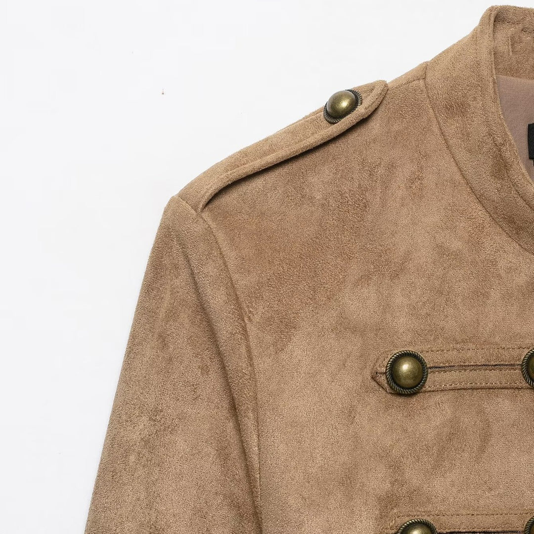 Damen Kurzjacke im Military‑Stil mit Stehkragen und Zierknopf‑Detail Shop Nory