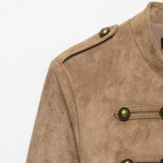 Damen Kurzjacke im Military‑Stil mit Stehkragen und Zierknopf‑Detail Shop Nory