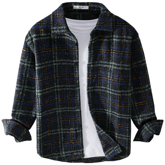 Herren Bouclé-Overshirt im Hemdjackenstil mit Kentkragen und Karomuster Shop Nory