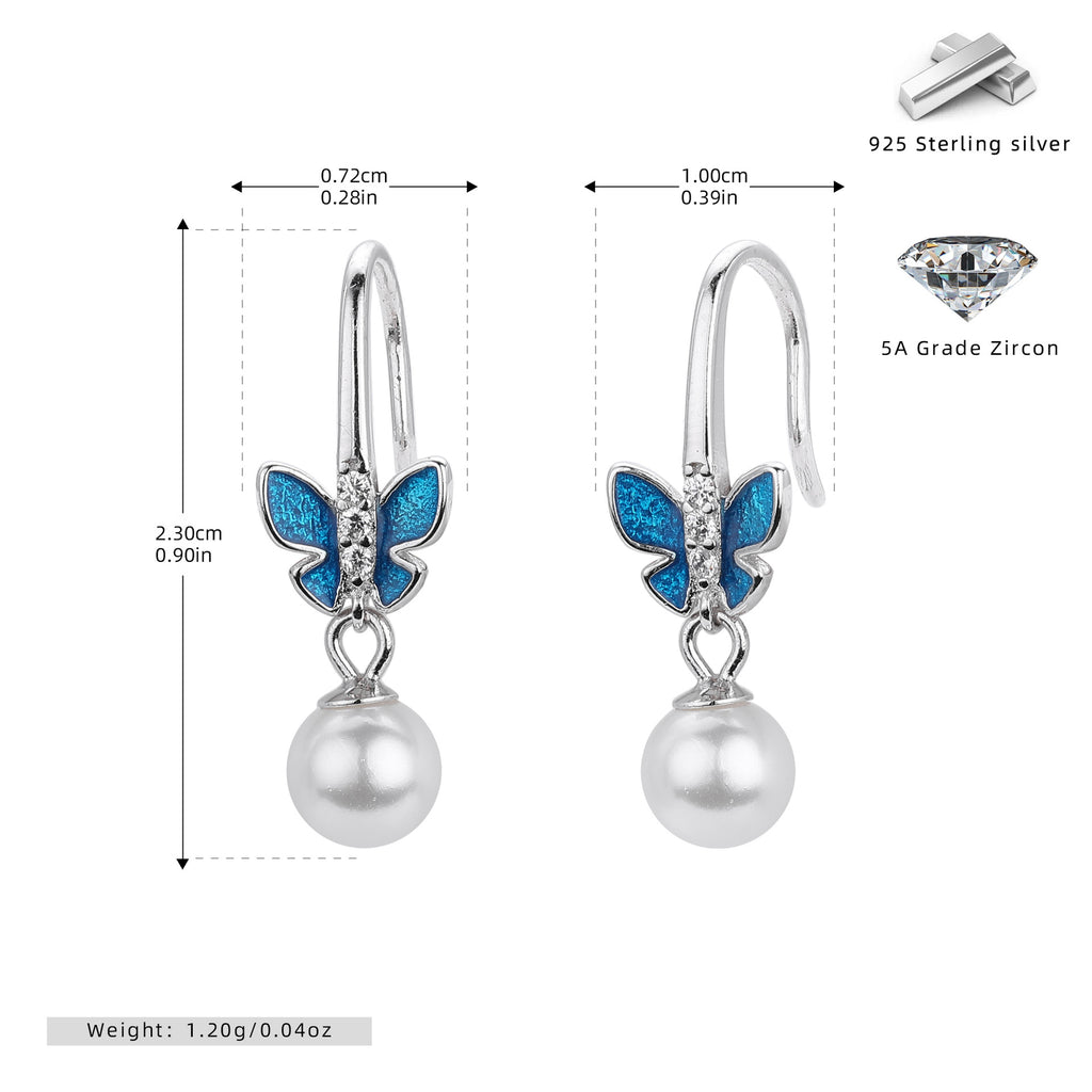 Damen Ohrhänger mit filigranem Schmetterlingsdesign aus hochwertigem 925 Sterling Silber und Perlenakzenten Shop Nory