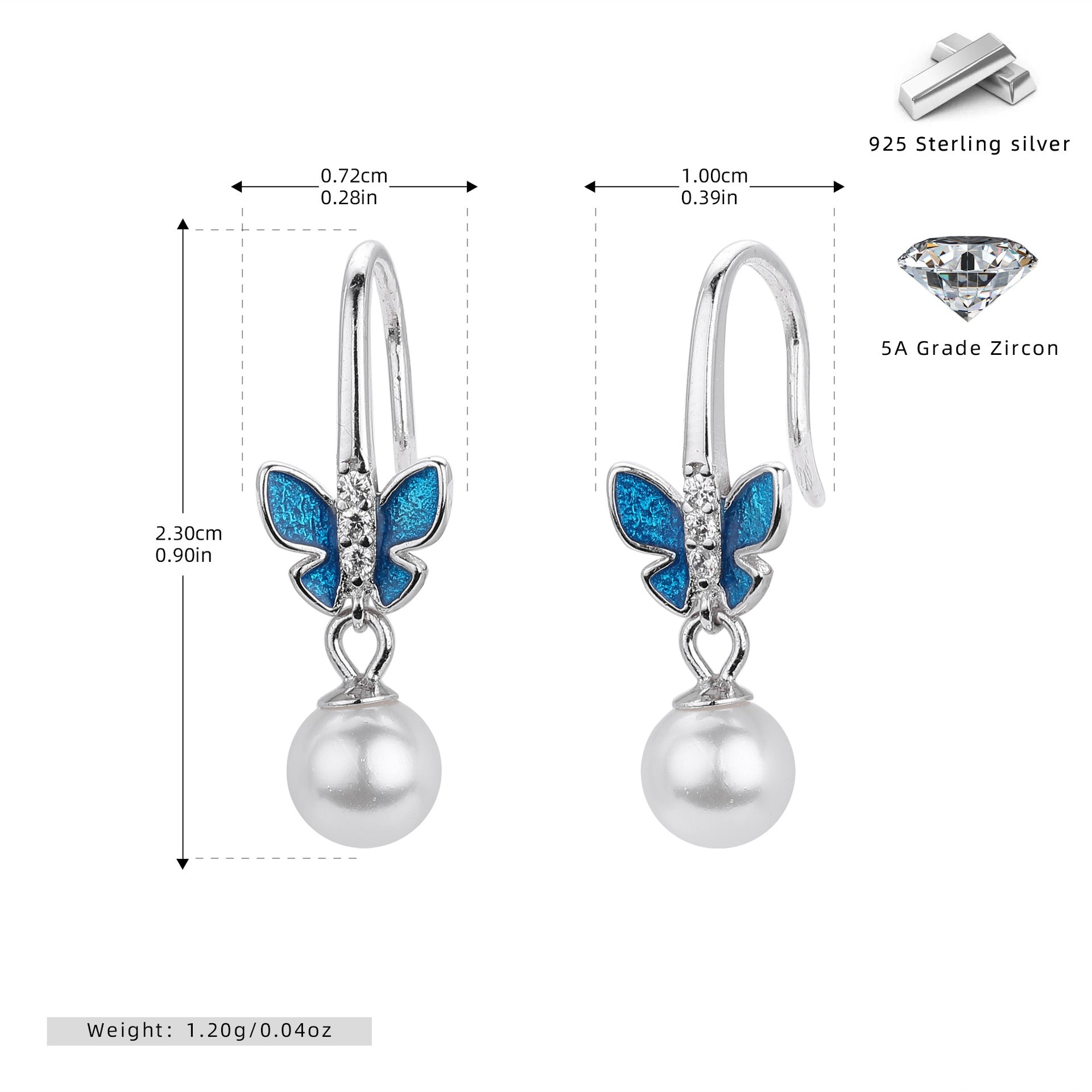 Damen Ohrhänger mit filigranem Schmetterlingsdesign aus hochwertigem 925 Sterling Silber und Perlenakzenten Shop Nory