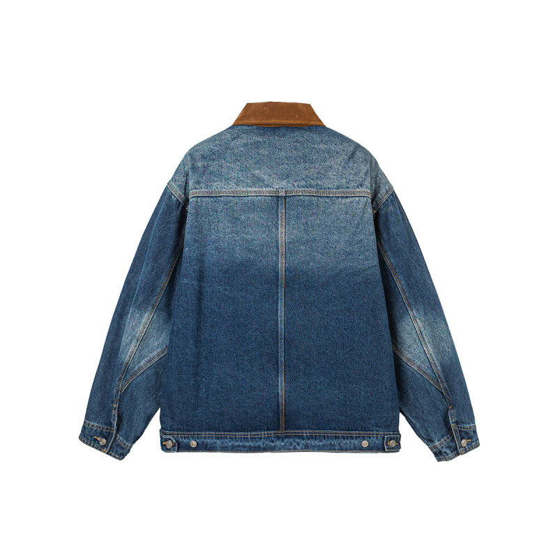 Herren Boxy-Denimjacke im Worker-Stil mit Cordkragen und Frontreißverschluss Shop Nory