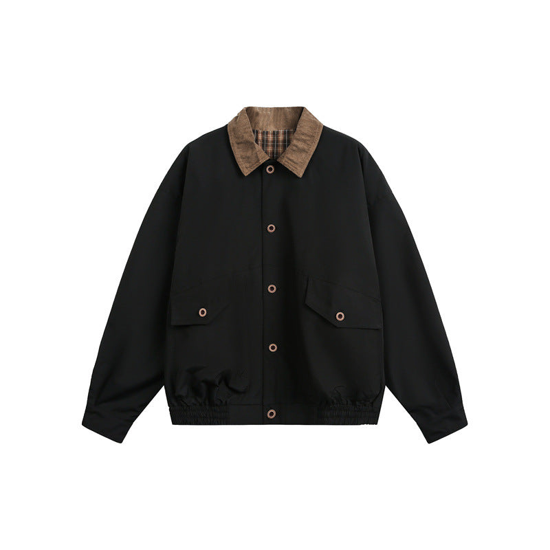 Unisex Kastig geschnittene Blousonjacke im Fieldstil mit Cordkragen und Karo‑Innenfutter Shop Nory