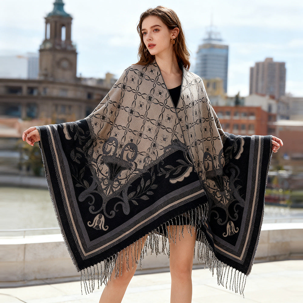 Damen Leichter Jacquard-Überwurf im Kaftan-Stil mit Zierfransen Shop Nory