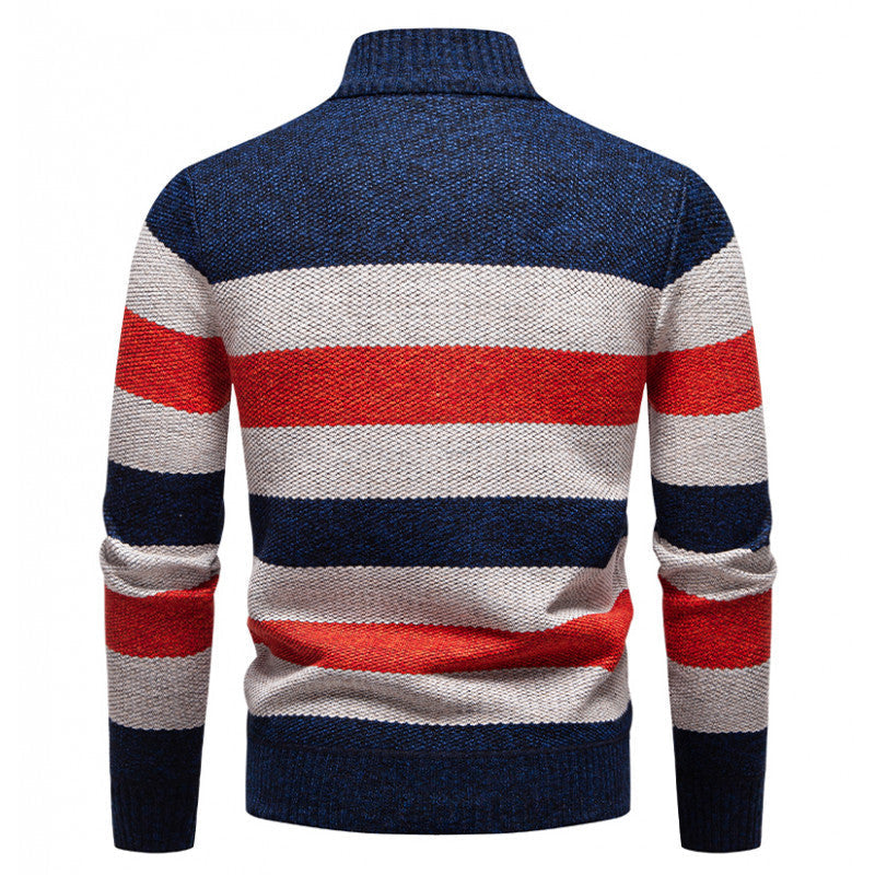 Herren modischer Strickpullover mit halbhohem Kragen und kontrastierenden Streifen