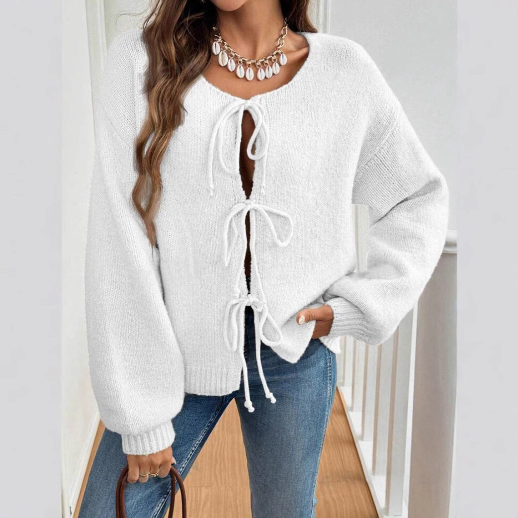 Damen Kurzcardigan mit Bindebändern, Oversize‑Silhouette und Ballonärmeln Shop Nory