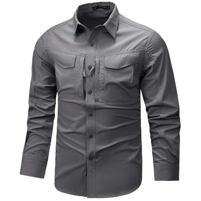 Herren Langarm Outdoor-Hemd mit Ripstop, Brustklappen und Reißverschlusstasche Shop Nory