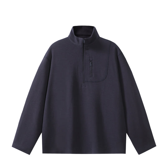 Unisex Leichter Waffelstrick-Halbzip-Pullover mit Stehkragen und Brustzippertasche Shop Nory