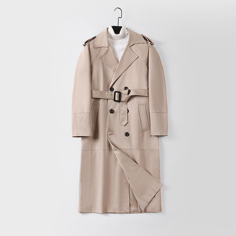 Herren Langer Doppelreihiger Trenchcoat mit Bindegürtel und Epauletten Shop Nory