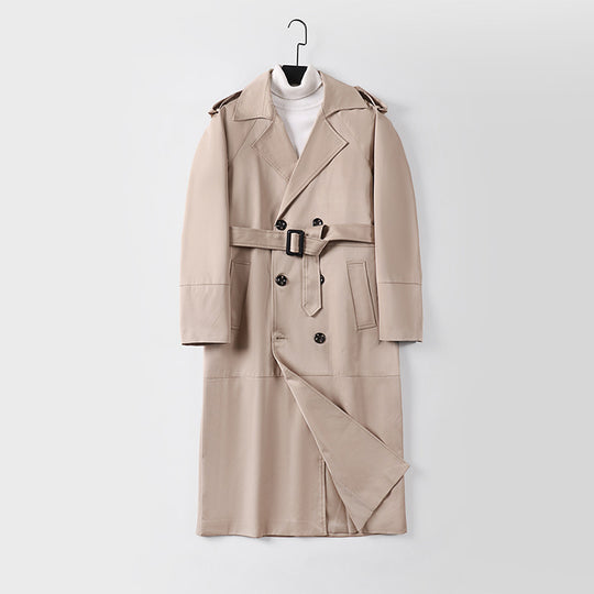 Herren Langer Doppelreihiger Trenchcoat mit Bindegürtel und Epauletten Shop Nory
