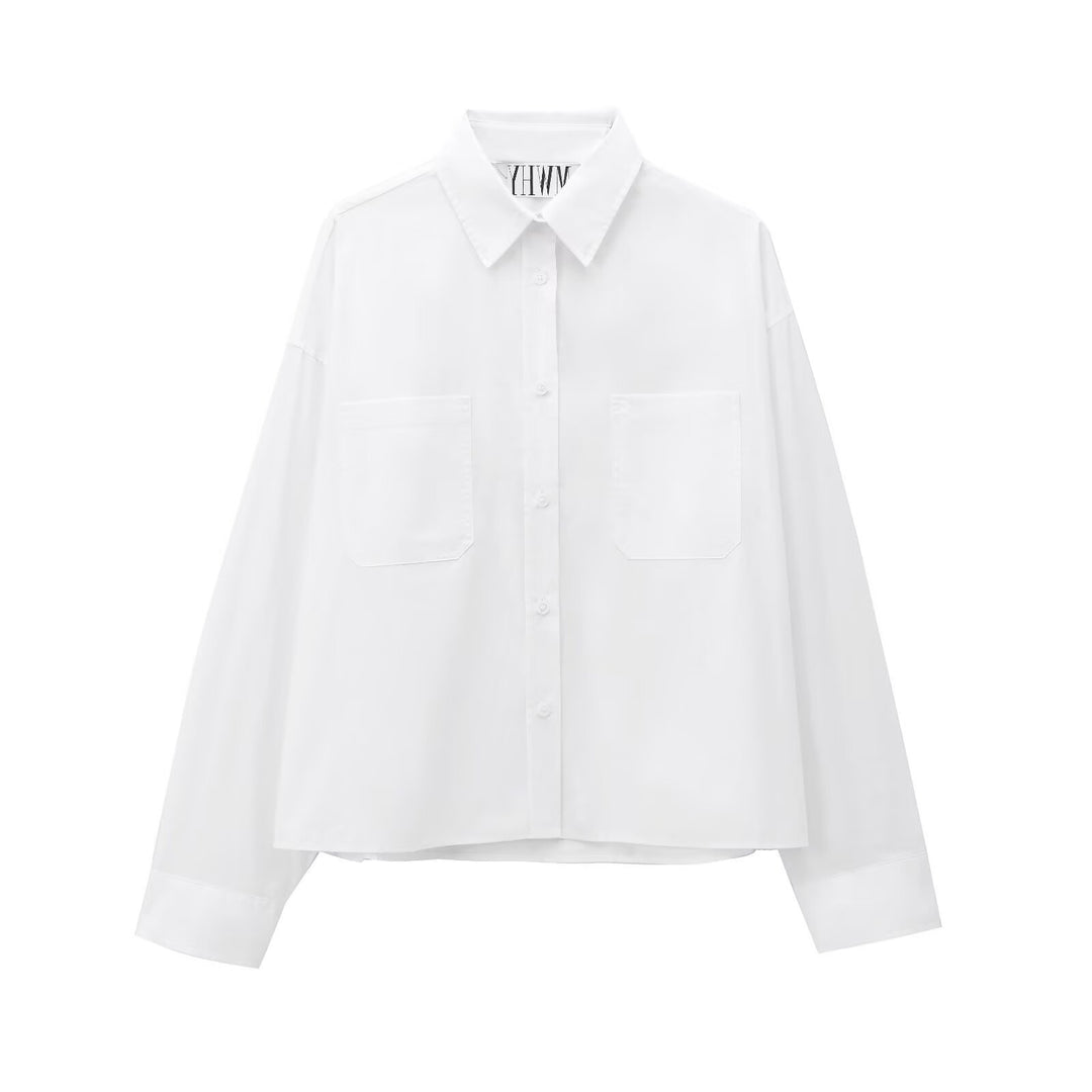 Damen Boxy-Cropped-Hemdjacke mit aufgesetzten Brusttaschen Shop Nory