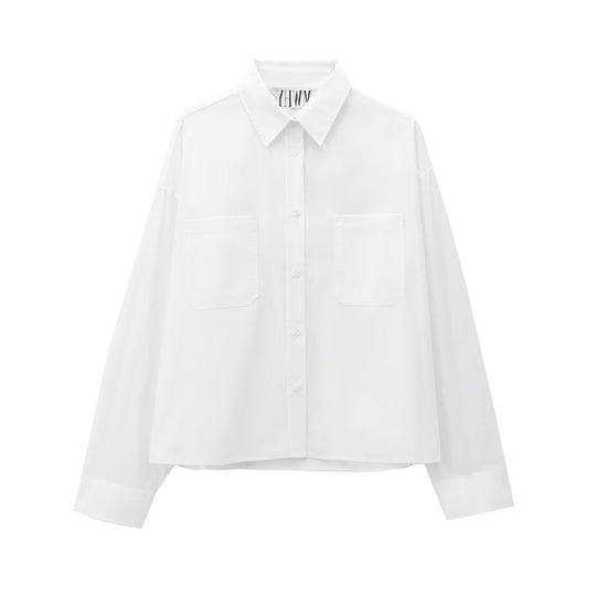 Damen Boxy-Cropped-Hemdjacke mit aufgesetzten Brusttaschen Shop Nory