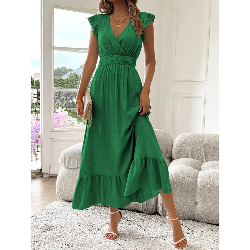 Damen Maxikleid mit voluminösen Rüschenärmel und elegantem Bund