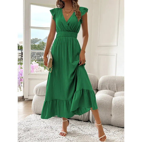 Damen Maxikleid mit voluminösen Rüschenärmel und elegantem Bund