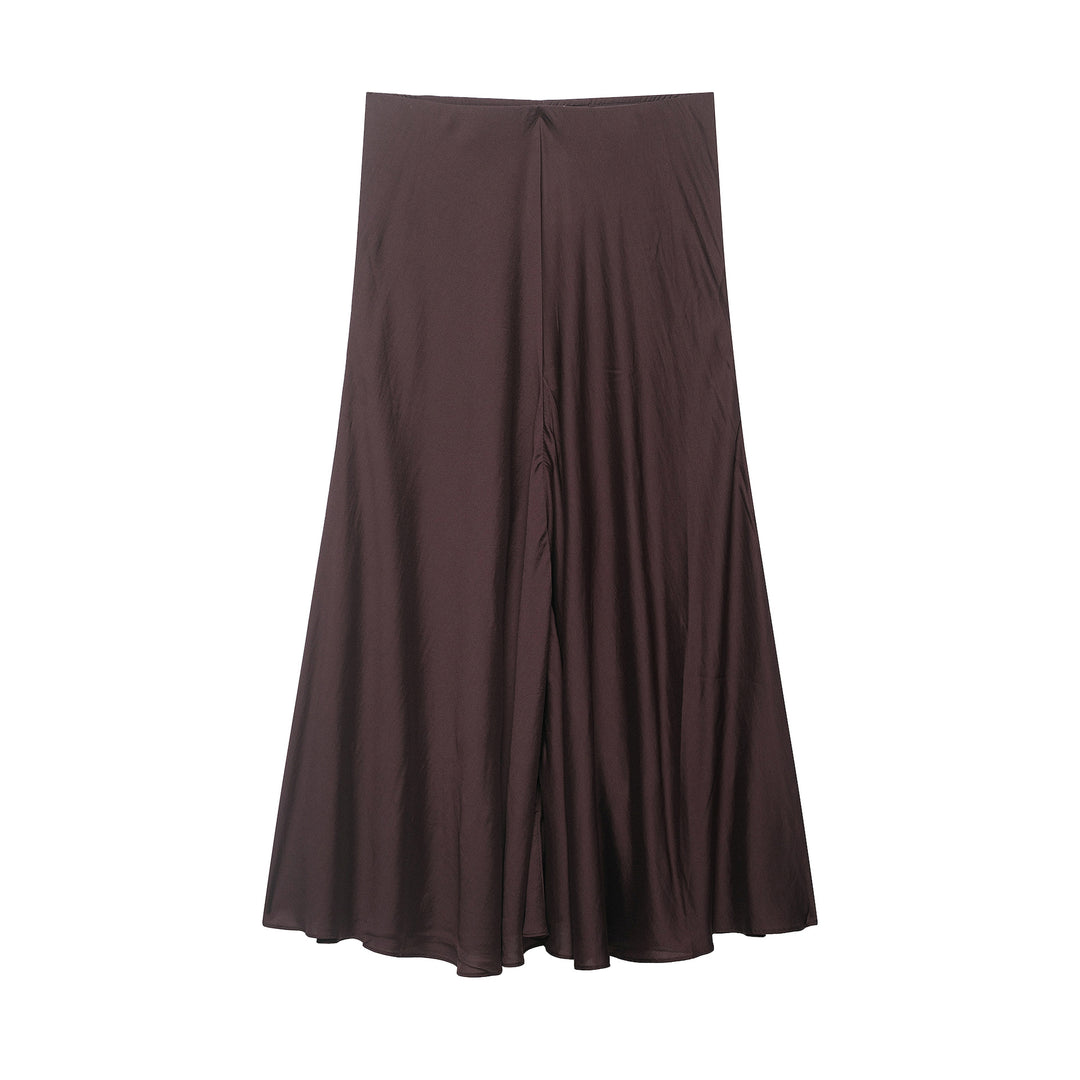 Damen Satin-Midirock mit hohem Komfortbund und ausgestellter A-Linien-Silhouette Shop Nory