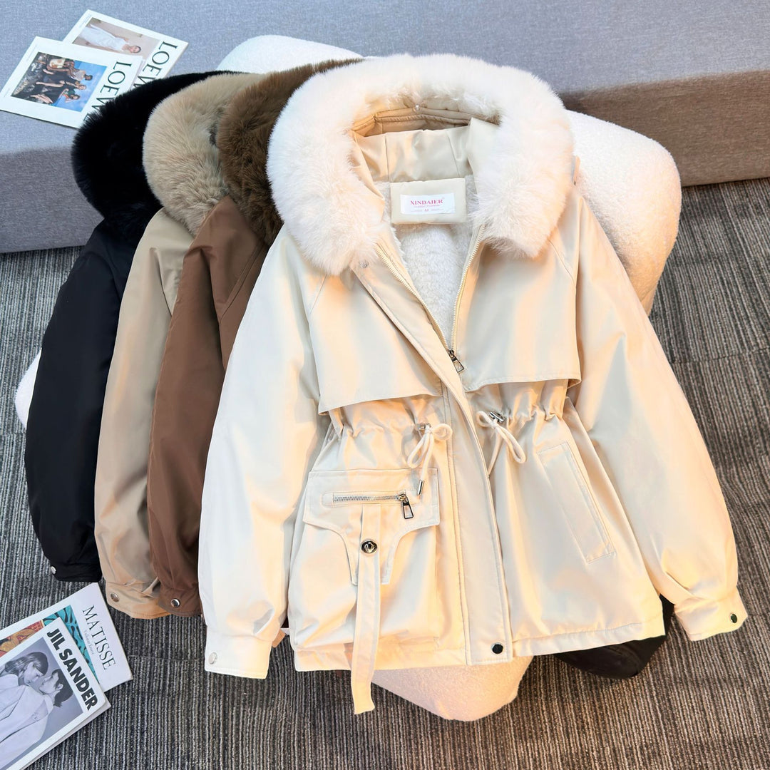 Damen nan wattierter Parka mit abnehmbarem Kunstfellkragen, Tunnelzugtaillierung und Reißverschlusstaschen Shop Nory