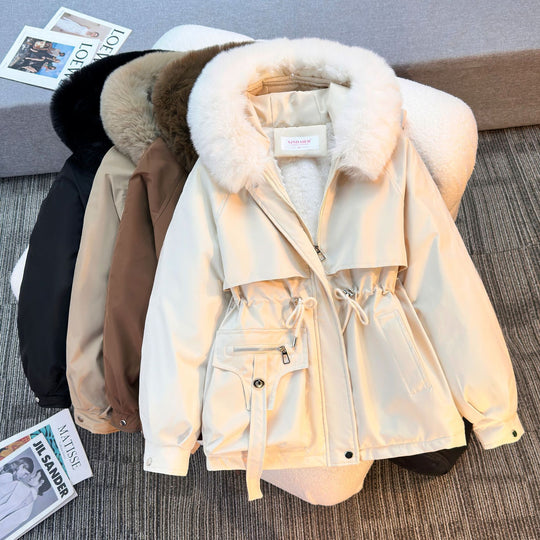 Damen nan wattierter Parka mit abnehmbarem Kunstfellkragen, Tunnelzugtaillierung und Reißverschlusstaschen Shop Nory