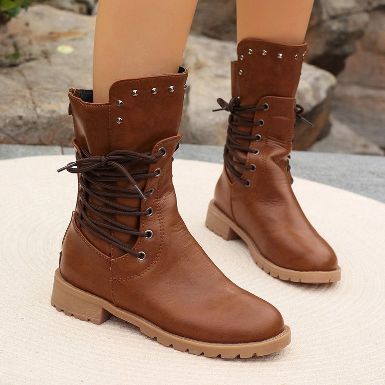 Damen Schnürstiefel im Combat-Stil mit Nietenbesatz und griffiger Profilsohle Shop Nory