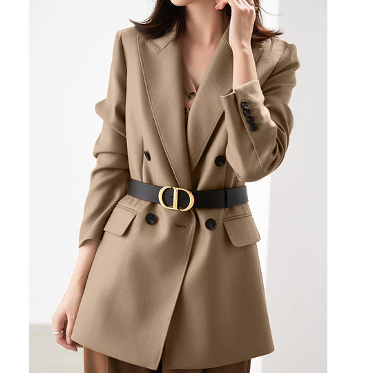 Damen Taillierter Longline-Blazer mit doppelreihiger Knopfleiste und Pattentaschen Shop Nory