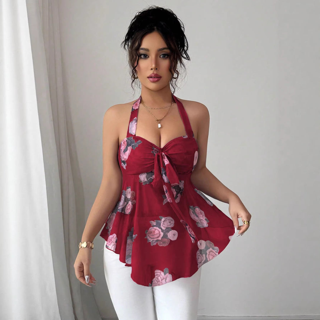 Damen Neckholder-Bustier-Top mit gerafftem Bindedetail und ausgestelltem Volantsaum Shop Nory