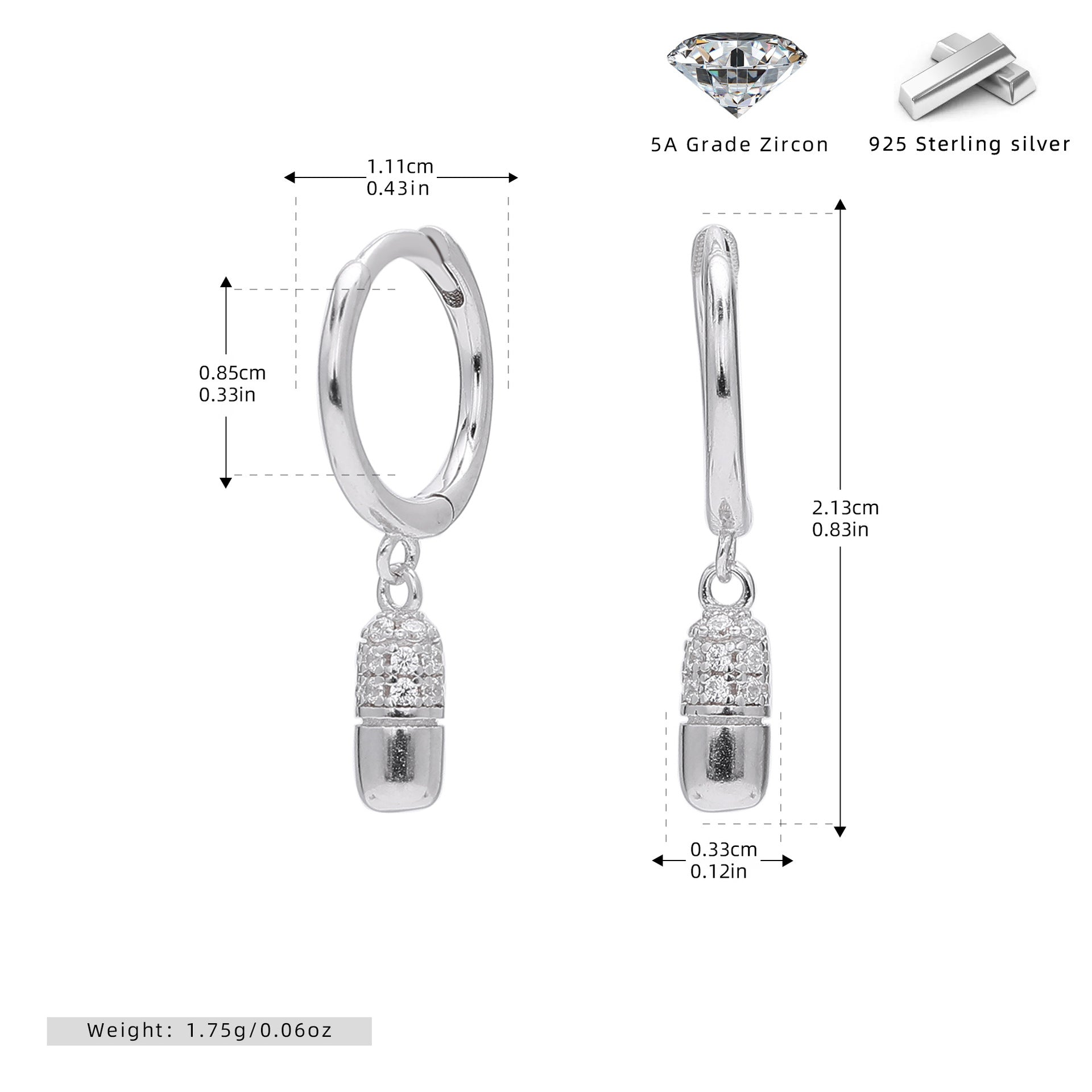 Damen Ohrhänger mit funkelndem Zirkon-Anhänger aus hochwertigem 925 Sterlingsilber Shop Nory