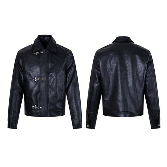 Herren Lederjacke mit Knebelverschlüssen, kurzem Schnitt und Hemdkragen Shop Nory