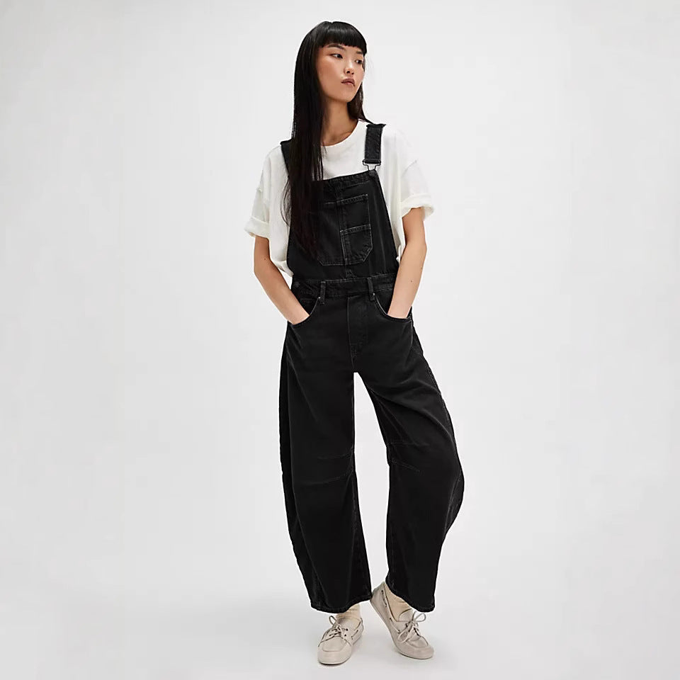 Damen lässige Denim-Latzhose im modernen Schnitt mit verstellbaren Trägern