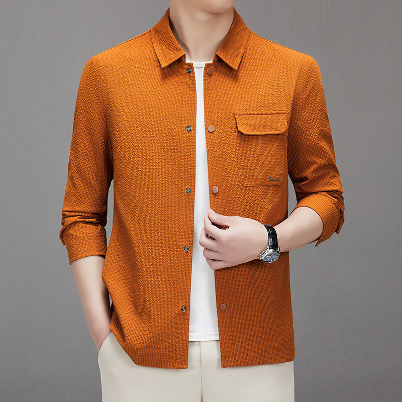 Herren Legeres strukturiertes Overshirt mit Brusttasche und Knopfleiste Shop Nory