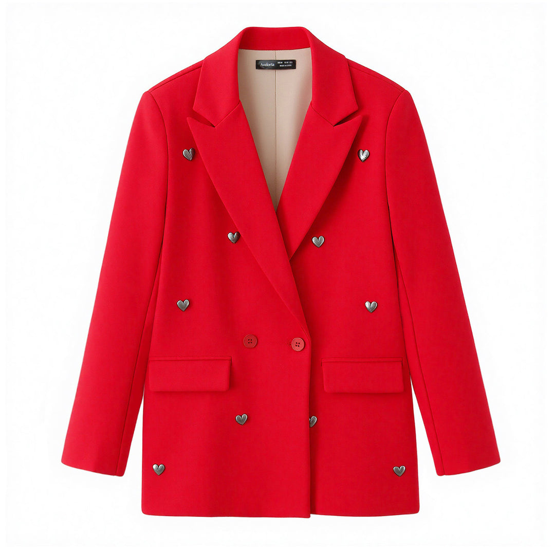 Damen Zweireihiger Blazer mit Herz‑Metalldetails und Pattentaschen Shop Nory