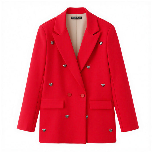 Damen Zweireihiger Blazer mit Herz‑Metalldetails und Pattentaschen Shop Nory