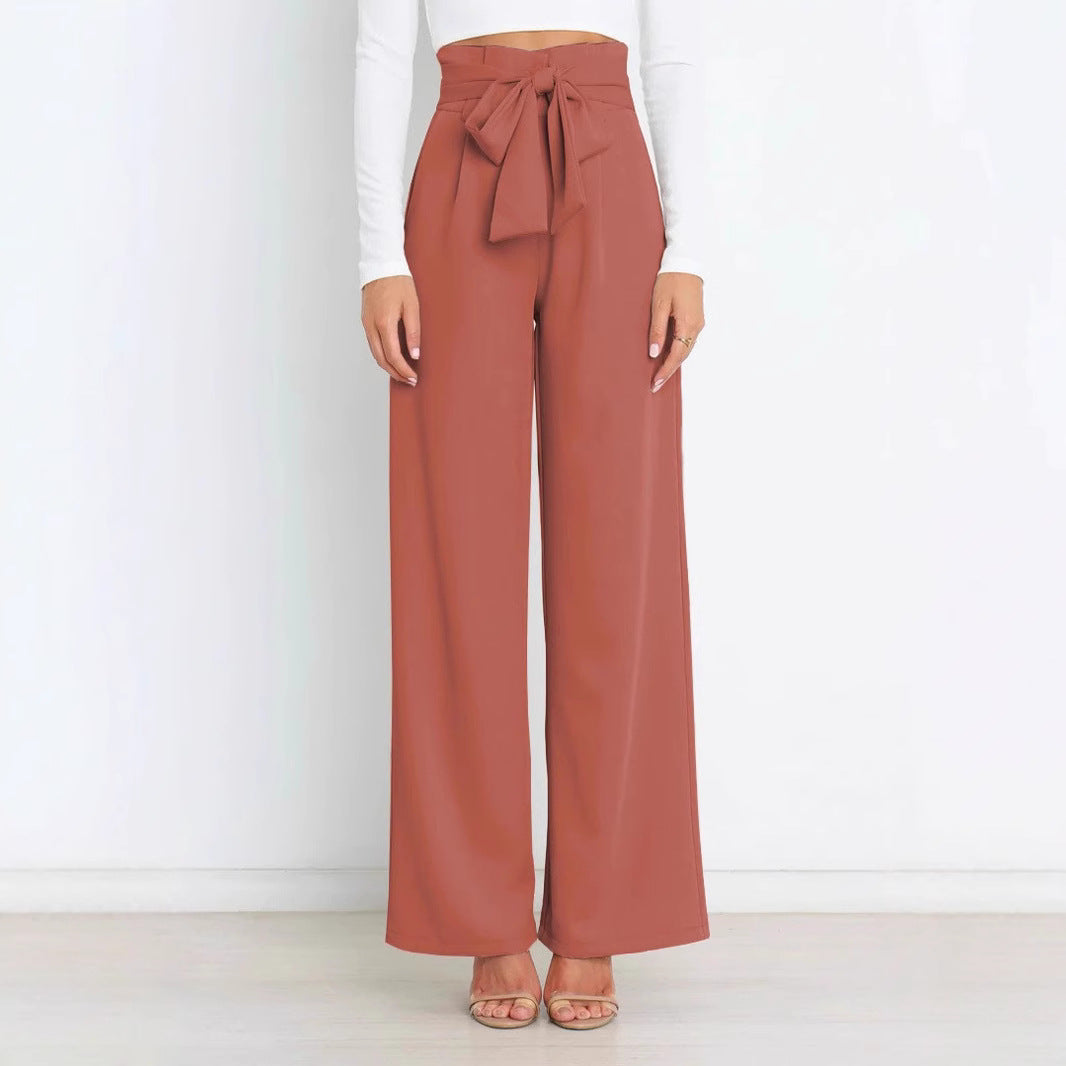 Damen Weite High-Waist Paperbag-Hose mit Bundfalten und Bindegürtel Shop Nory