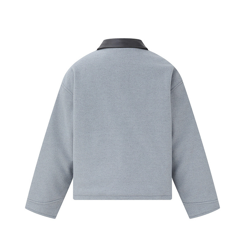 Unisex Kurzblouson im minimalistischen Workwear‑Look aus Wollmix mit Lederoptikkragen Shop Nory
