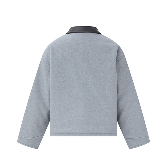 Unisex Kurzblouson im minimalistischen Workwear‑Look aus Wollmix mit Lederoptikkragen Shop Nory