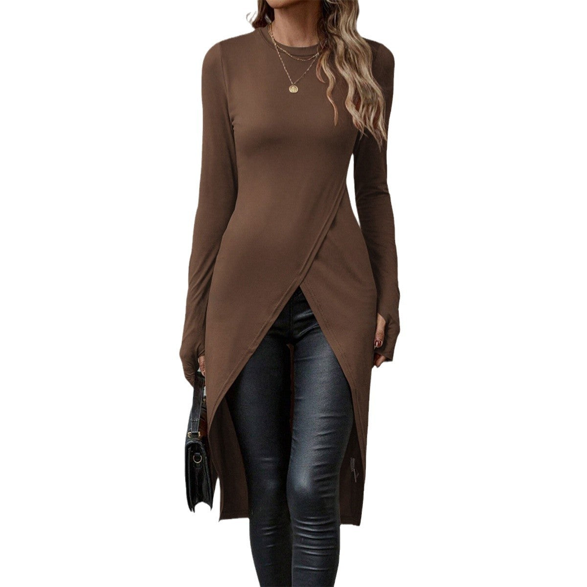 Damen eleganter Longsleeve mit raffinierter Wickeloptik Shopnory
