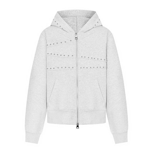 Damen Kapuzen-Sweatjacke mit Nietenbesatz, durchgehendem Reißverschluss und Kängurutaschen Shop Nory
