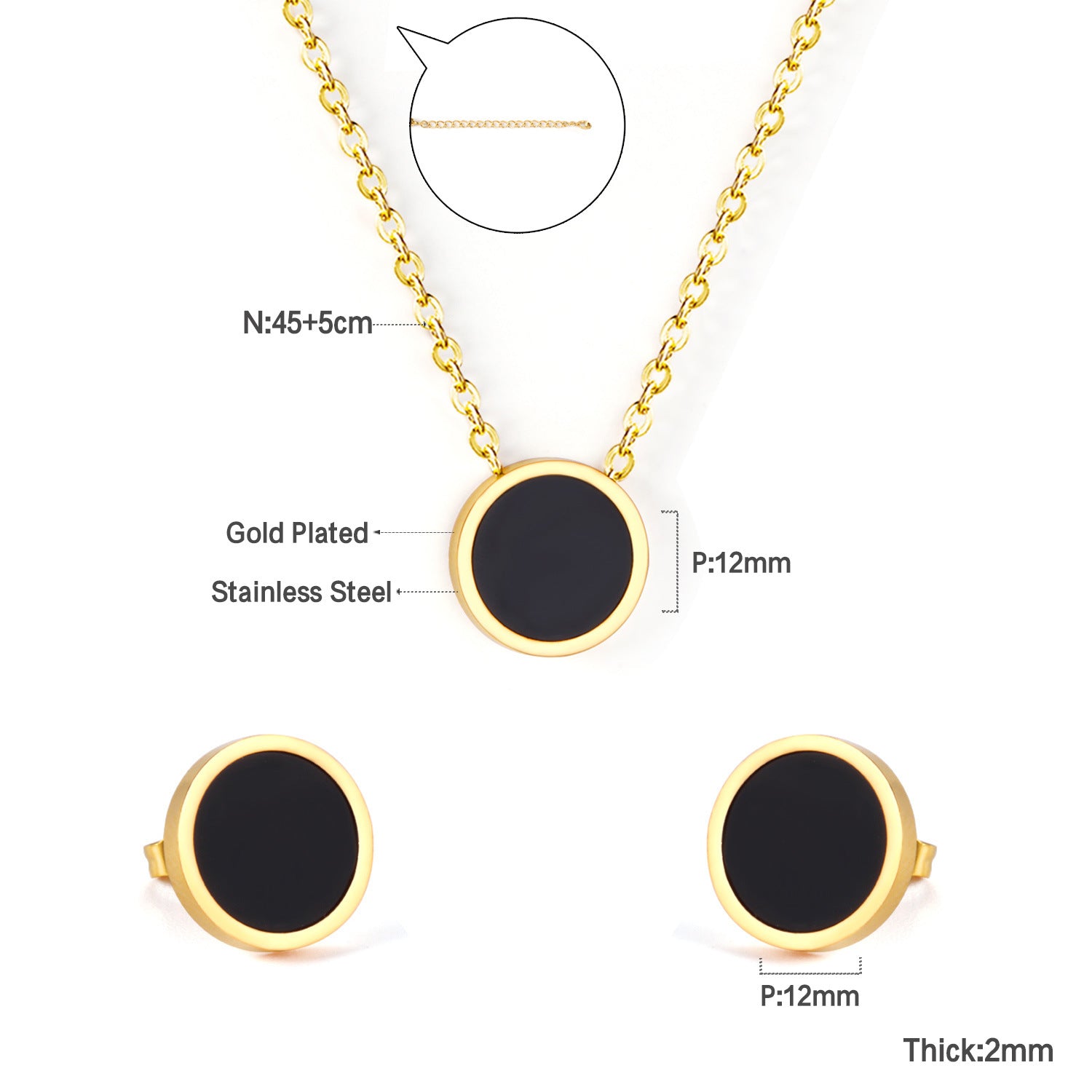 Damen Schmuckset mit goldplattiertem Edelstahl-Halskette und Ohrsteckern Shop Nory