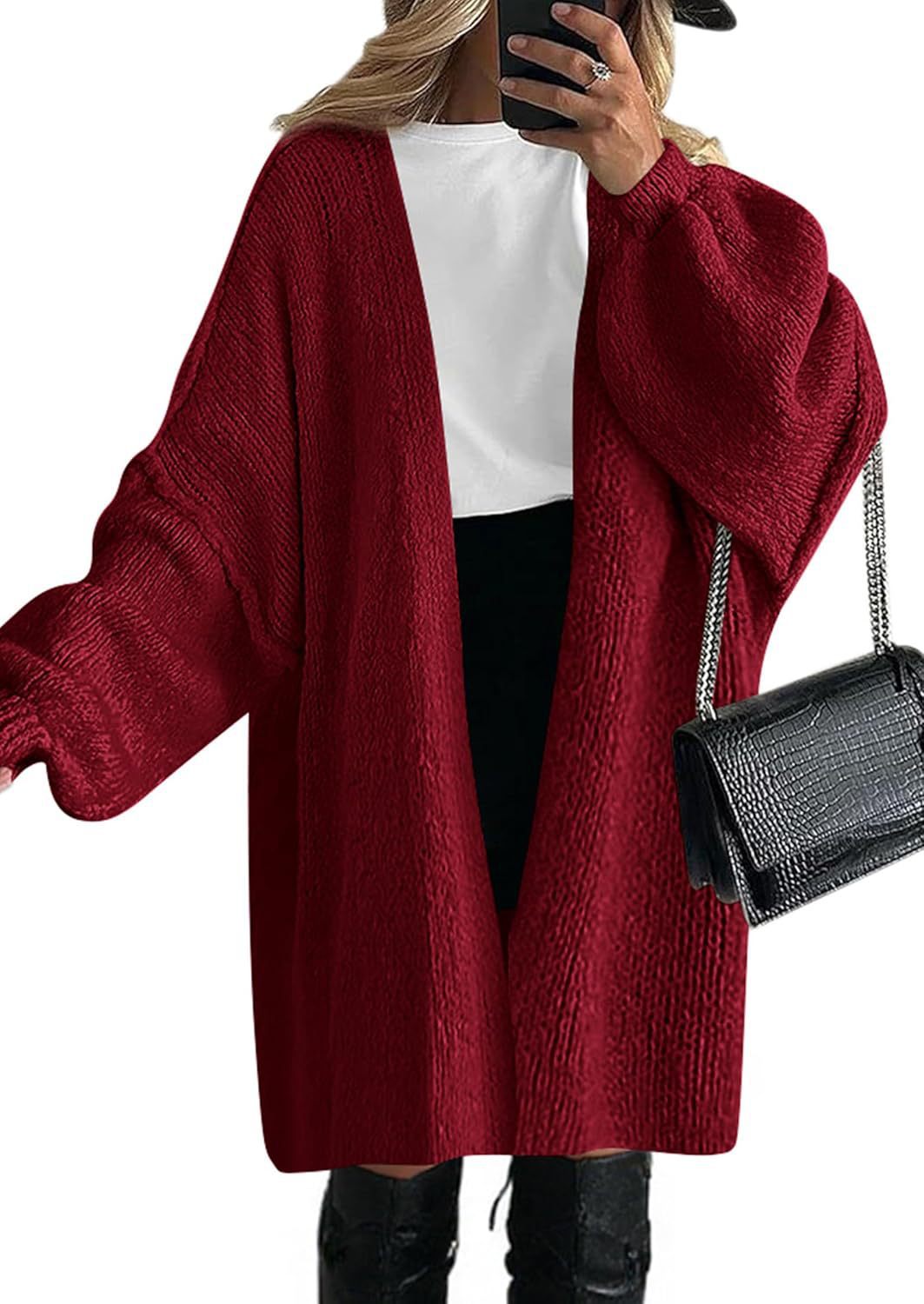 Damen Oversize Strickcardigan mit weiten Ballonärmeln und offener Front Shop Nory