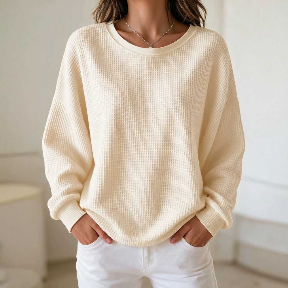 Damen Oversize Waffelstrick-Sweatshirt mit Rundhalsausschnitt Shop Nory