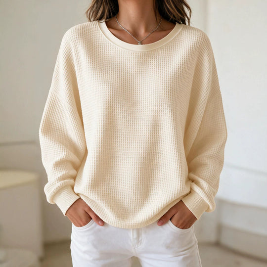 Damen Oversize Waffelstrick-Sweatshirt mit Rundhalsausschnitt Shop Nory