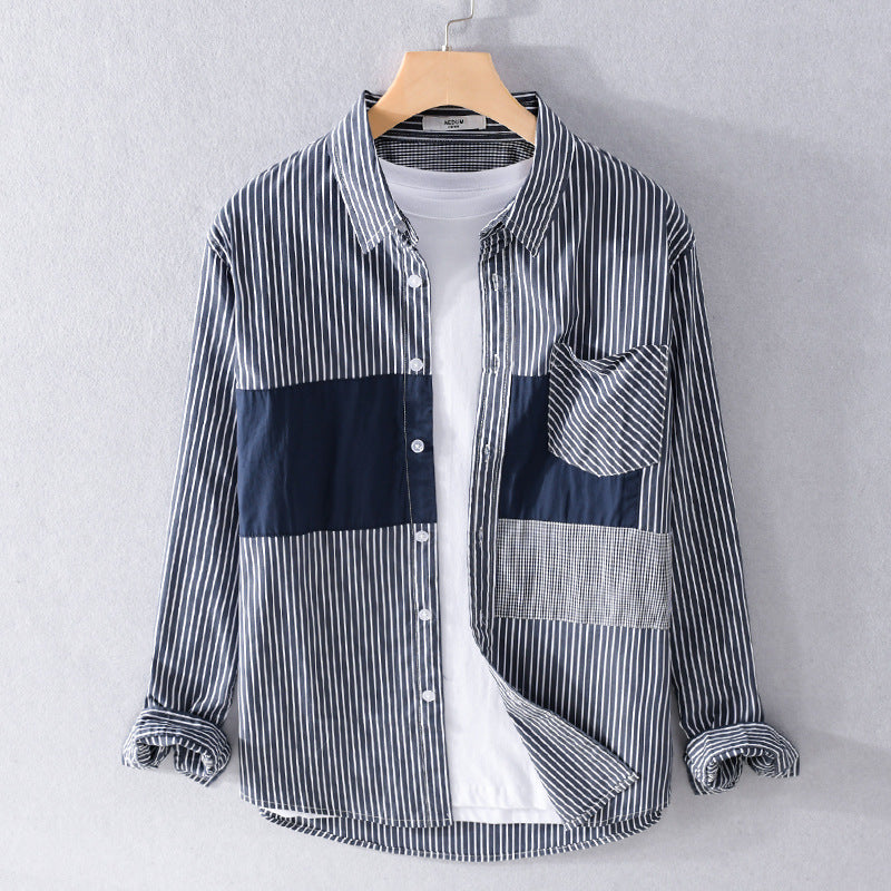 Herren Gestreiftes Overshirt mit Farbblock‑Einsätzen und aufgesetzter Brusttasche Shop Nory