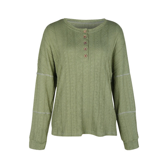 Damen Lockerer Strick-Henley mit Zopfmuster, Knopfleiste und überschnittener Schulter Shop Nory